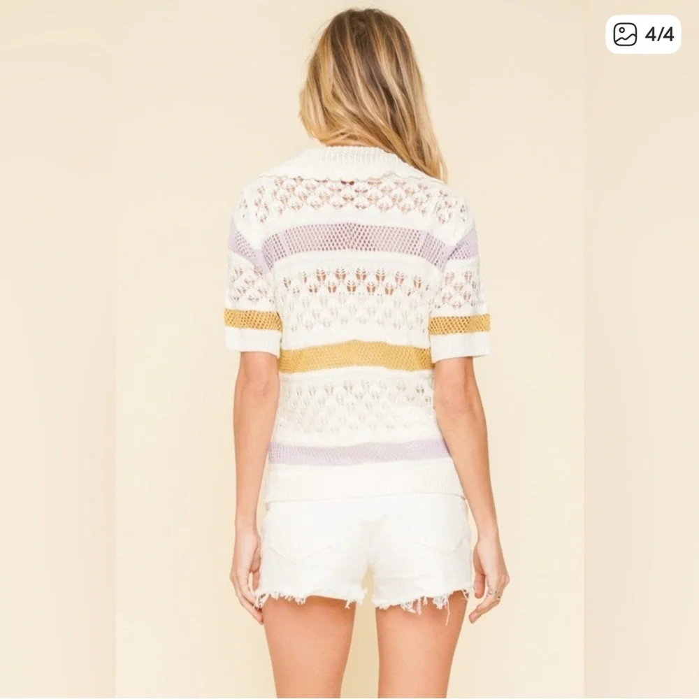 💜 HEM &THREAD Striped Open Crochet Top - Picture 3 of 3